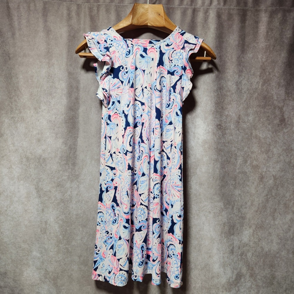 women's LILLY PULITZER Dani Dress‎ High Tide Navy It's For Shore seashells XXS